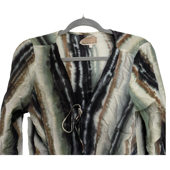Artelier Nicole Miller Water Color Wrap Top Silk Water Color Print Size S - Picture 5 of 6